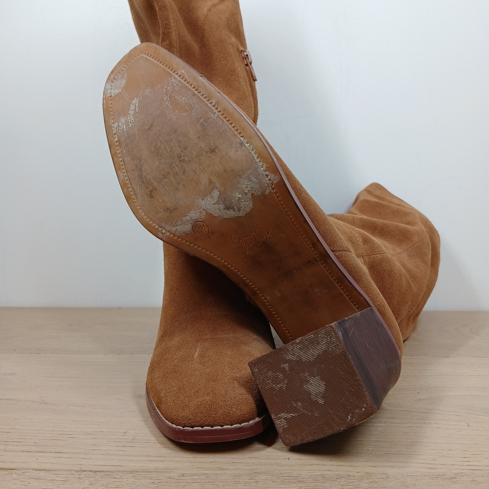 Crown Vintage Mid Calf Slouch Boots Women's 8.5 Tan Suede Block Heel 70s Retro - Picture 9 of 12